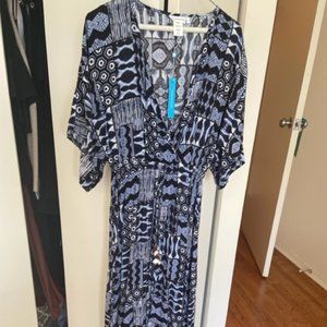 BLEU ROD BEATTE LONG DRESS/COVER UP BLUE PRINT SIZE SMALL NEVER WORN WITH TAGS